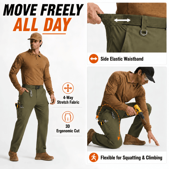 YAPPO Men's Work Pants, Water-Resistant Stretch Hiking Cargo Pants with 9 Pockets - Olive Green - image 5