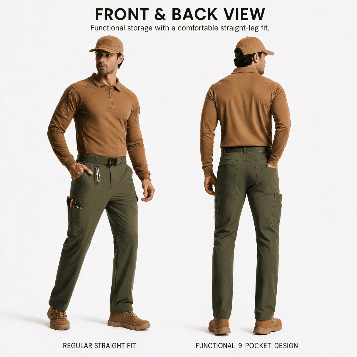 YAPPO Men's Work Pants, Water-Resistant Stretch Hiking Cargo Pants with 9 Pockets - Olive Green - image 6