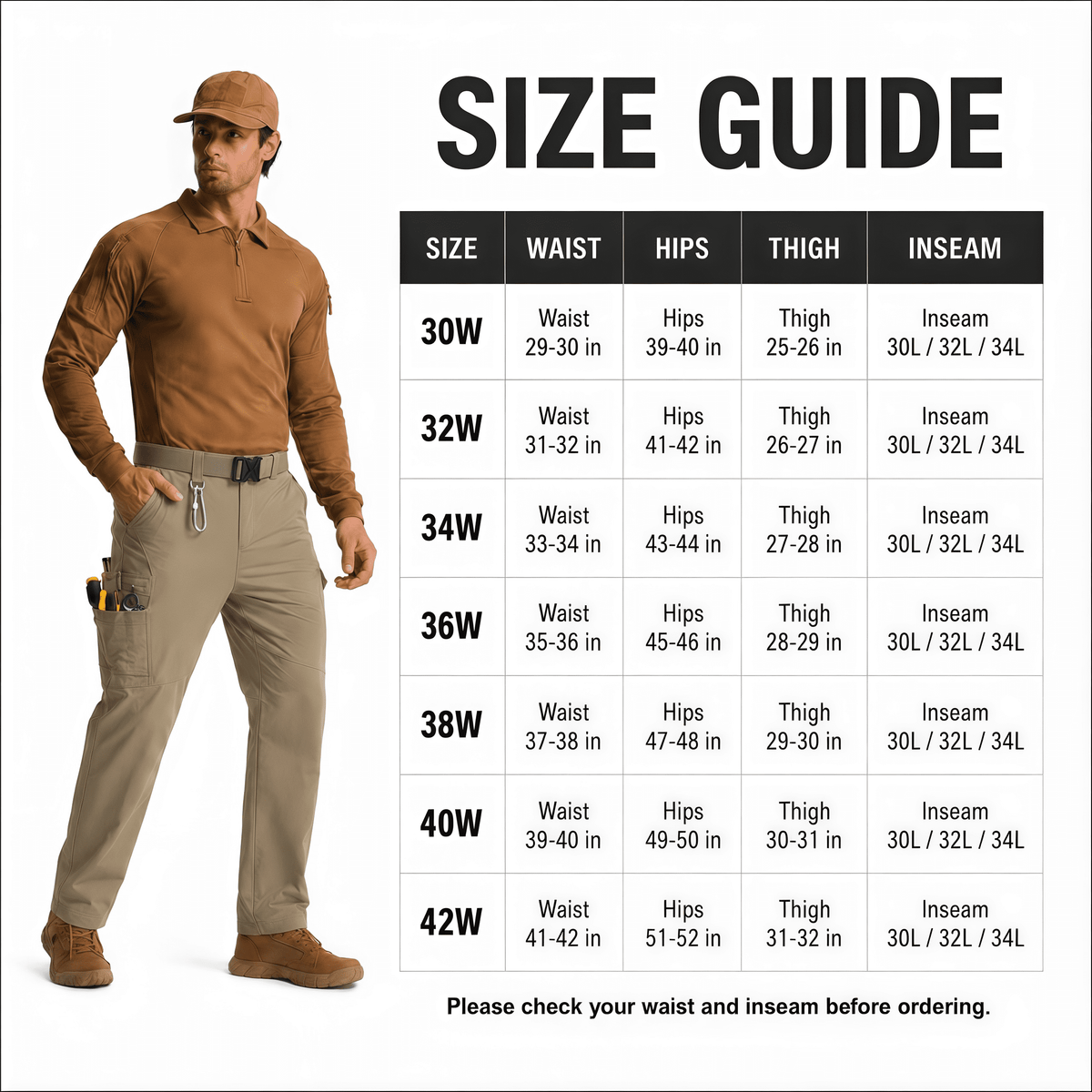 YAPPO Men's Work Pants, Water-Resistant Stretch Hiking Cargo Pants with 9 Pockets - Stone Khaki - image 8