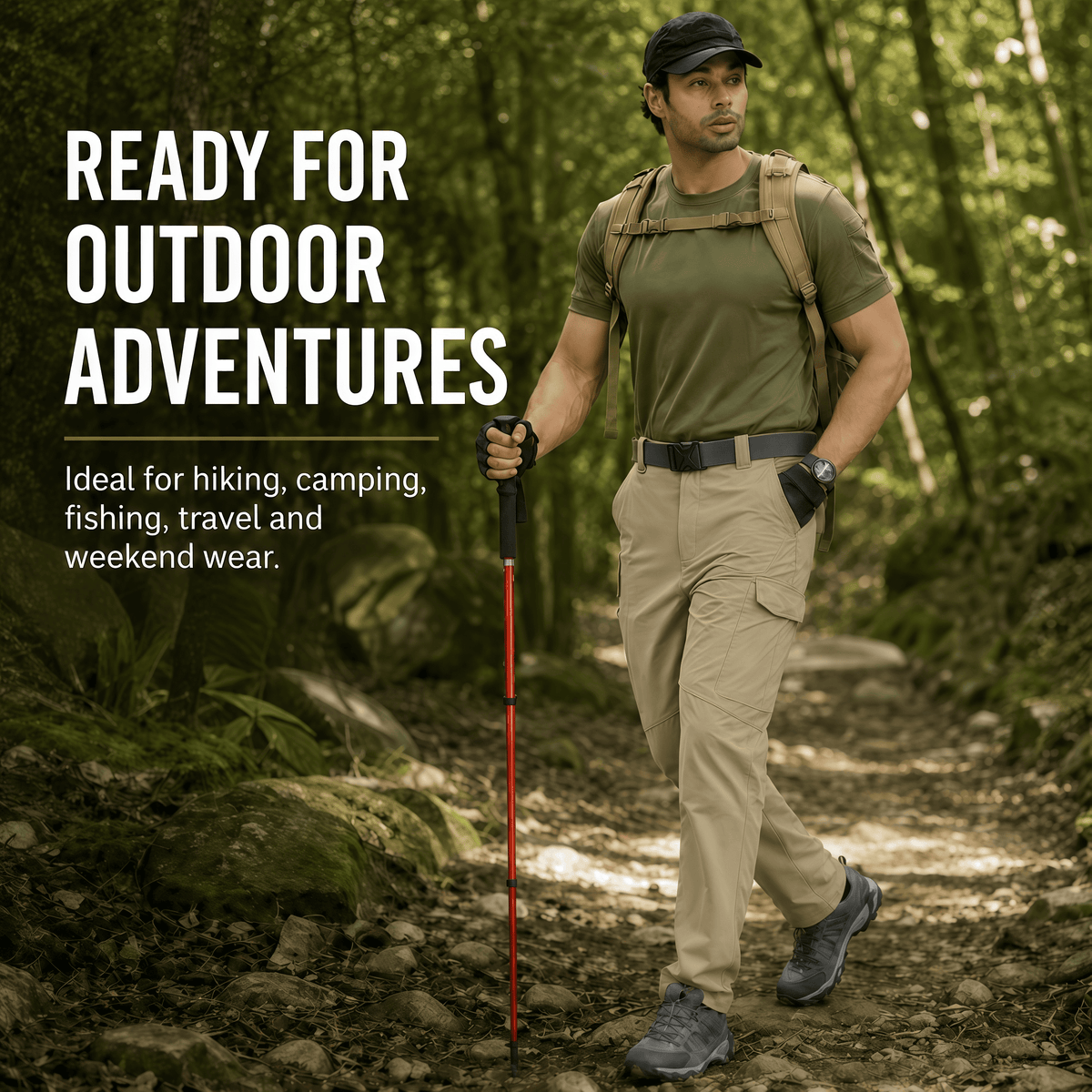 YAPPO Men's Work Pants, Water-Resistant Stretch Hiking Cargo Pants with 9 Pockets - Stone Khaki - image 7