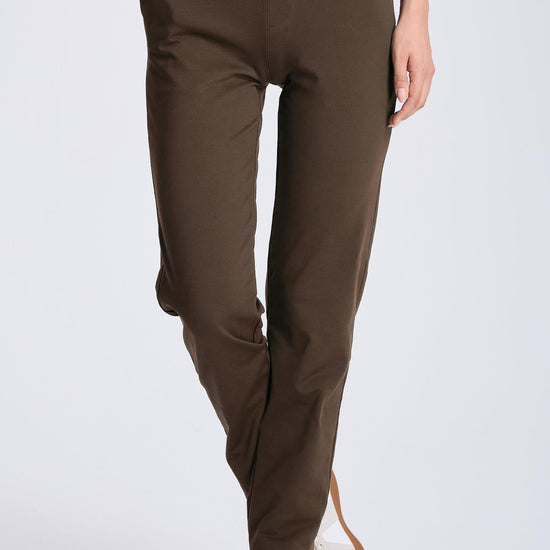 MASKERT Women¡¯s Fleece Pants, High Waisted Casual Straight Leg Pants with Stretch, Warm Fleece Lined Slim Fit Pants with Zipper Pockets for Work Golf Hiking Daily Wear - Brown - L - 29