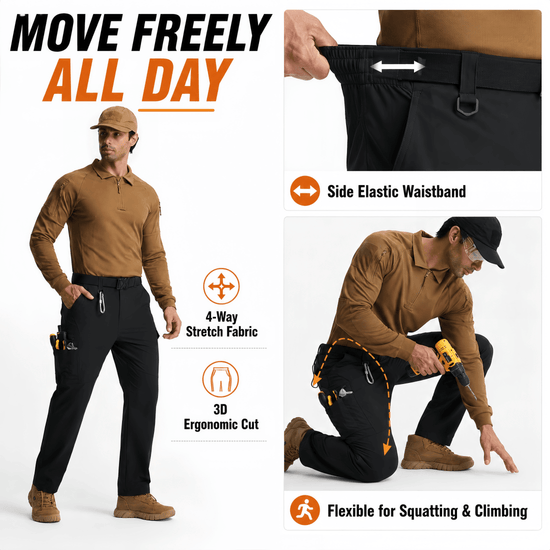 YAPPO Men's Work Pants, Water-Resistant Stretch Hiking Cargo Pants with 9 Pockets - Black - image 7
