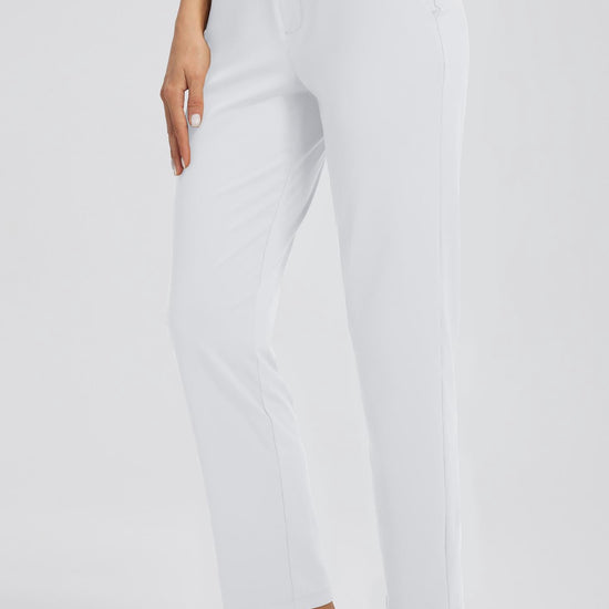 MASKERT Women's Stretchy Casual Pants, High Waisted Ankle Pants with 4 Pockets, Lightweight Travel Work Pants for Women, Business Casual Pants for Office and Golf - White - XS - 27