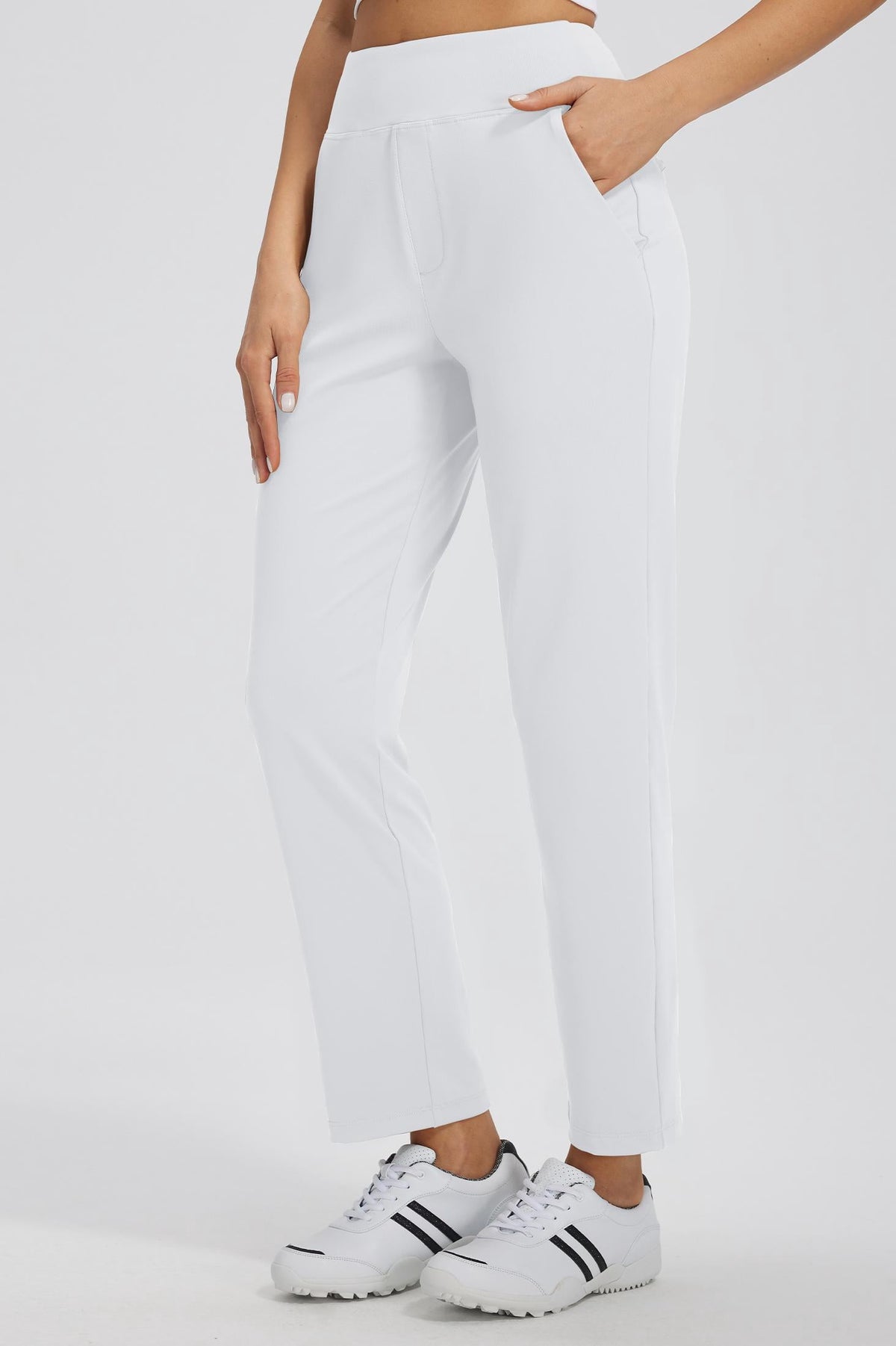 MASKERT Women's Stretchy Casual Pants, High Waisted Ankle Pants with 4 Pockets, Lightweight Travel Work Pants for Women, Business Casual Pants for Office and Golf - White - XS - 27