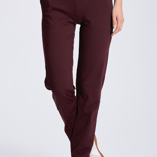 MASKERT Women¡¯s Fleece Pants, High Waisted Casual Straight Leg Pants with Stretch, Warm Fleece Lined Slim Fit Pants with Zipper Pockets for Work Golf Hiking Daily Wear - Wine Red - S - 29