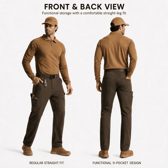 YAPPO Men's Work Pants, Water-Resistant Stretch Hiking Cargo Pants with 9 Pockets - Brown - image 2