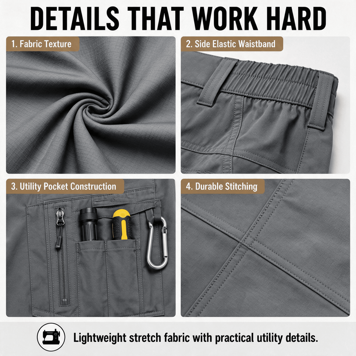 YAPPO Men's Work Pants, Water-Resistant Stretch Hiking Cargo Pants with 9 Pockets - Grey - image 2