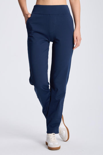 MASKERT Women¡¯s Fleece Pants, High Waisted Casual Straight Leg Pants with Stretch, Warm Fleece Lined Slim Fit Pants with Zipper Pockets for Work Golf Hiking Daily Wear - Navy - XXL - 29