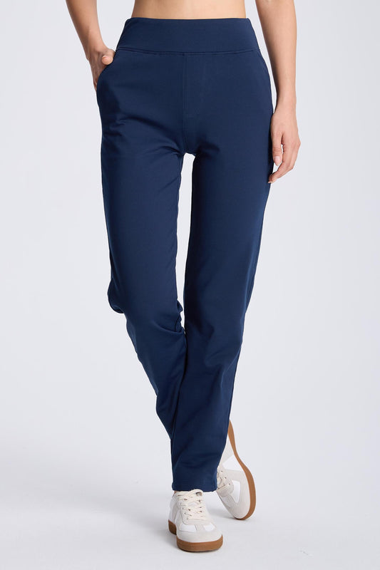 MASKERT Women¡¯s Fleece Pants, High Waisted Casual Straight Leg Pants with Stretch, Warm Fleece Lined Slim Fit Pants with Zipper Pockets for Work Golf Hiking Daily Wear - Navy - XXL - 29