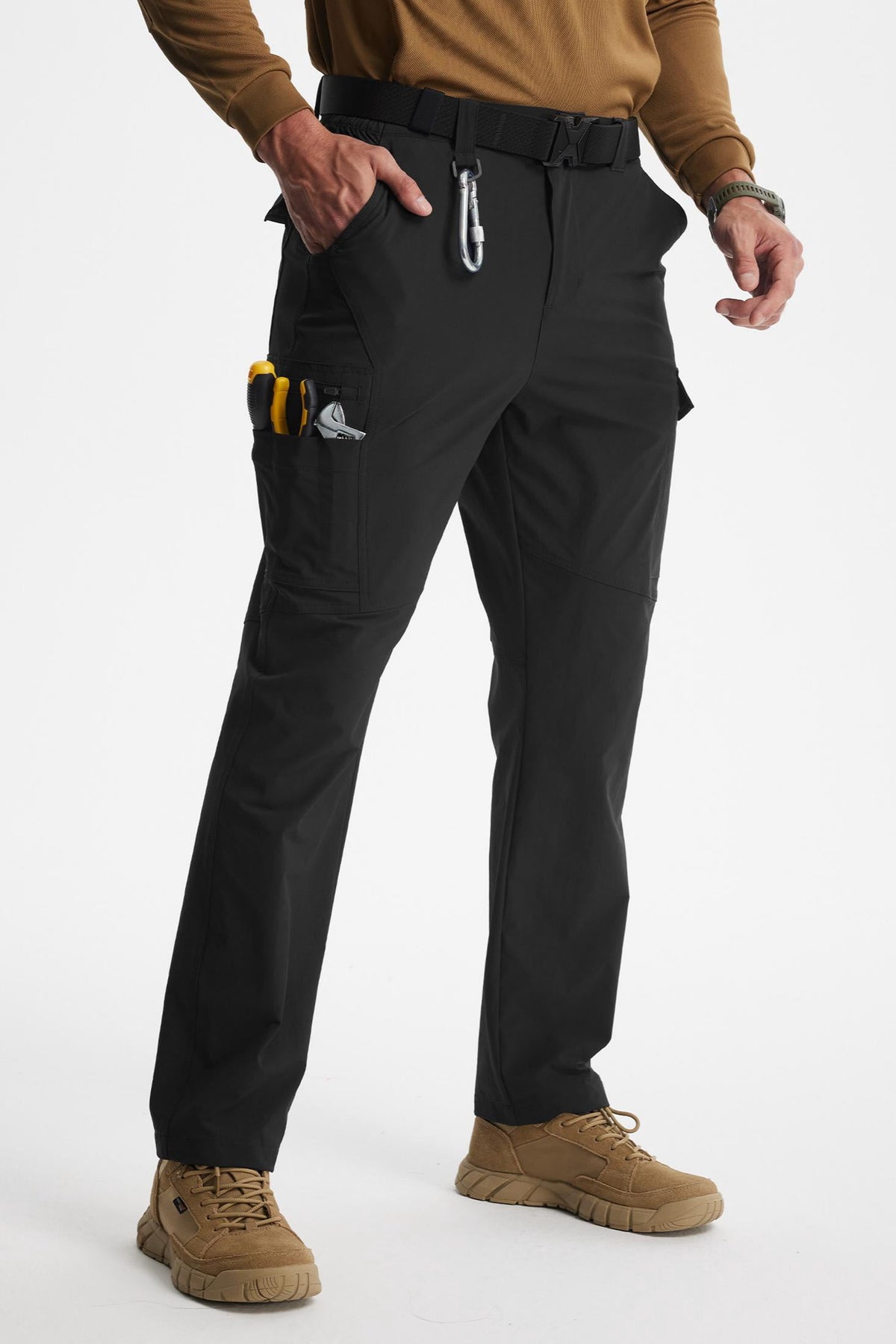 MASKERT Men's Work Pants Hiking Cargo Pants Water Resistant Stretch Outdoor Trousers with 9 Pockets - Black - 30W*30L