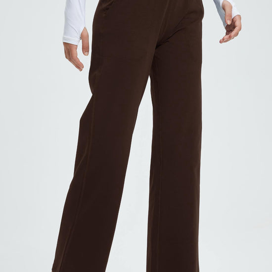 MASKERT Women¡¯s High-Waist Fleece-Lined Straight Leg Pants - Brown - L