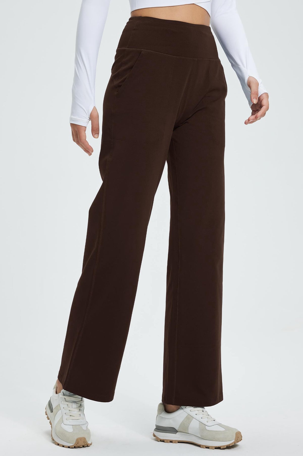 MASKERT Women¡¯s High-Waist Fleece-Lined Straight Leg Pants - Brown - L