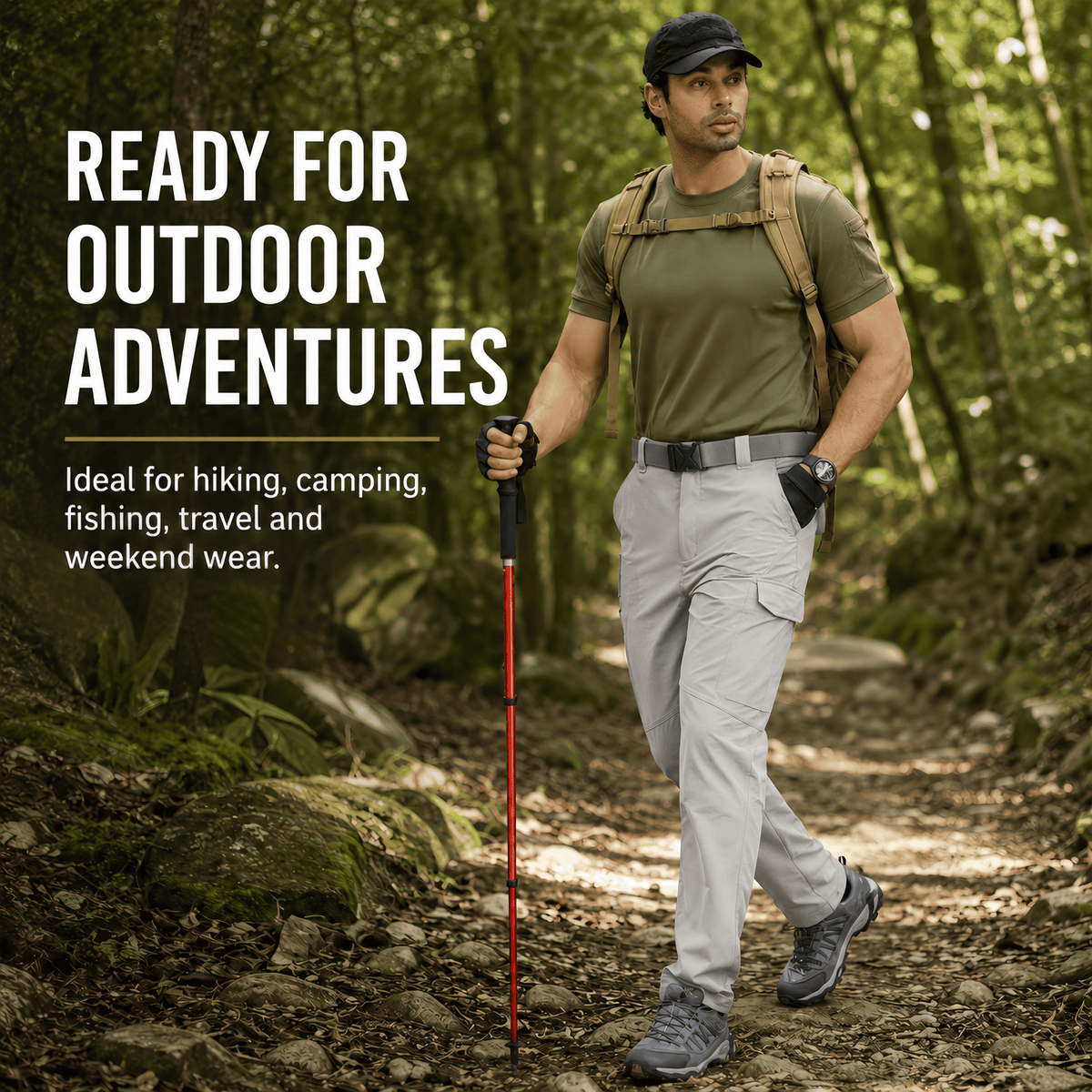 YAPPO Men's Work Pants, Water-Resistant Stretch Hiking Cargo Pants with 9 Pockets - Light Grey - image 9