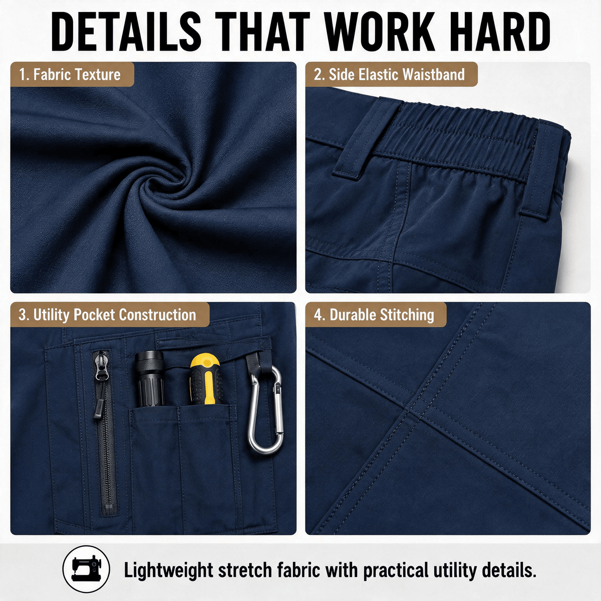 YAPPO Men's Work Pants, Water-Resistant Stretch Hiking Cargo Pants with 9 Pockets - Navy Blue - image 6