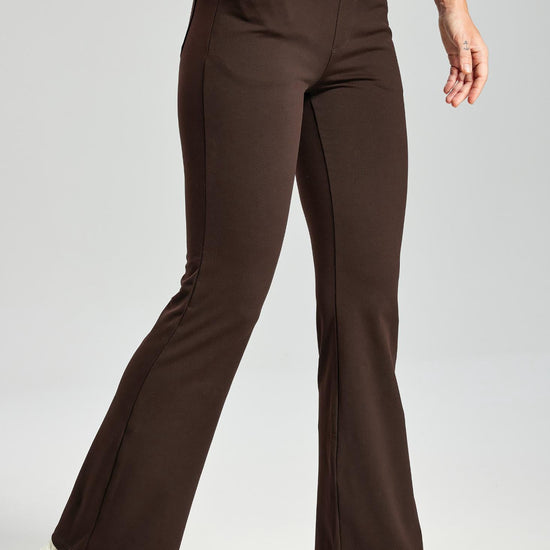 MASKERT Women's Fleece Lined Bootcut Pants,High Waisted Stretch Casual Pants,Warm Winter Pants with 4 Pockets - Brown - XL