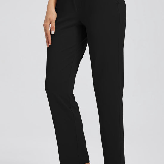 MASKERT Women's Stretchy Casual Pants, High Waisted Ankle Pants with 4 Pockets, Lightweight Travel Work Pants for Women, Business Casual Pants for Office and Golf - Black - S - 25