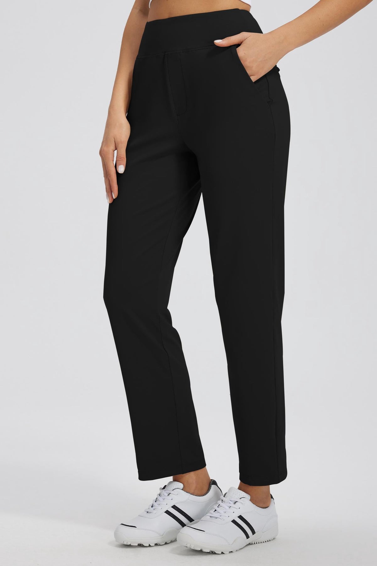 MASKERT Women's Stretchy Casual Pants, High Waisted Ankle Pants with 4 Pockets, Lightweight Travel Work Pants for Women, Business Casual Pants for Office and Golf - Black - S - 25