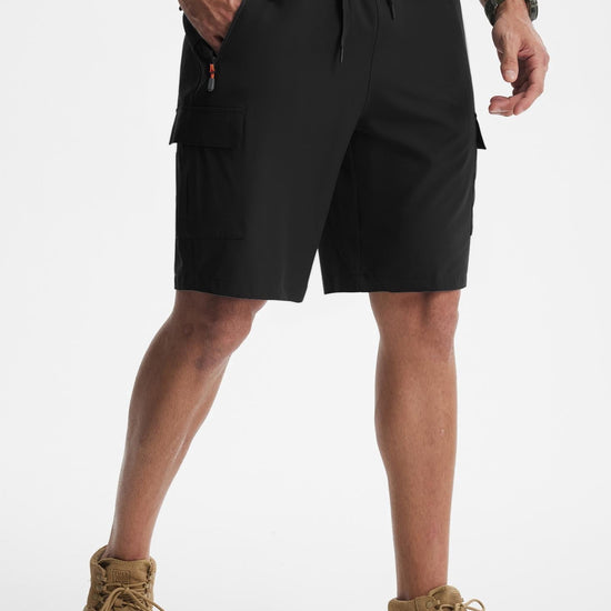 MASKERT Men's Hiking Shorts Lightweight Quick Dry Athletic Casual Shorts for Golf Outdoor Active Zipper Pockets - Black - M