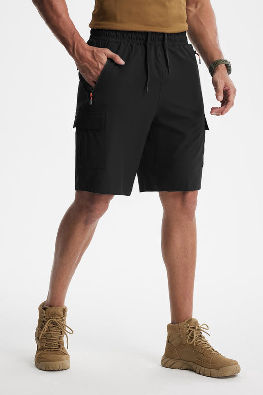 MASKERT Men's Hiking Shorts Lightweight Quick Dry Athletic Casual Shorts for Golf Outdoor Active Zipper Pockets - Black - M