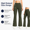 MASKERT Women's Fleece Lined Flare Pants, High Waisted Stretch Casual Pants, Water Resistant Warm Pants with 4 Pockets for Outdoor Travel and Daily Wear