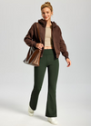 Women's Fleece Lined Bootcut Pants, High Waisted Stretch Casual Pants, Warm Winter Work Pants with Pockets