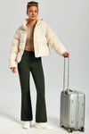 Women's Fleece Lined Bootcut Pants, High Waisted Stretch Casual Pants, Warm Winter Work Pants with Pockets