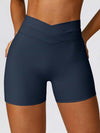 High Waist Crossover Yoga Biker Shorts 4" - MASKERT - Midnight Blue / XS