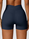 High Waist Crossover Yoga Biker Shorts 4" - MASKERT - Midnight Blue / XS