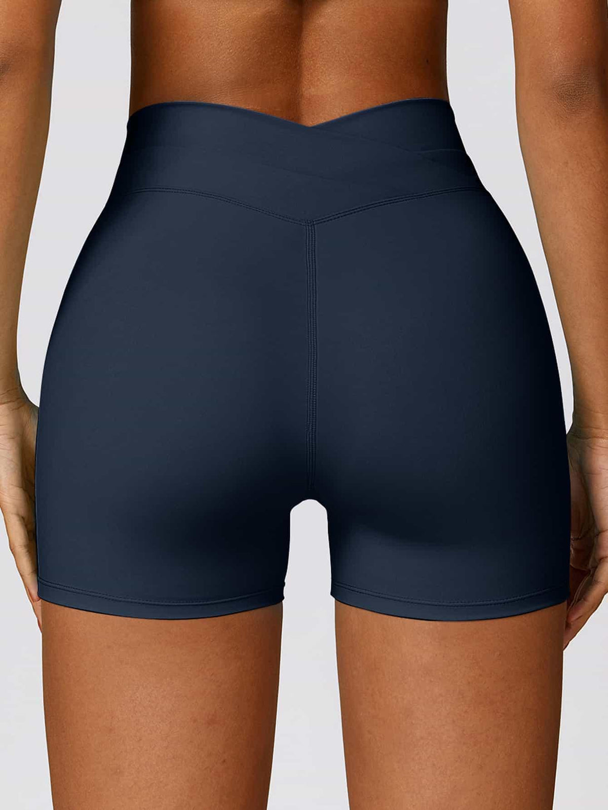 High Waist Crossover Yoga Biker Shorts 4" - MASKERT - Midnight Blue / XS