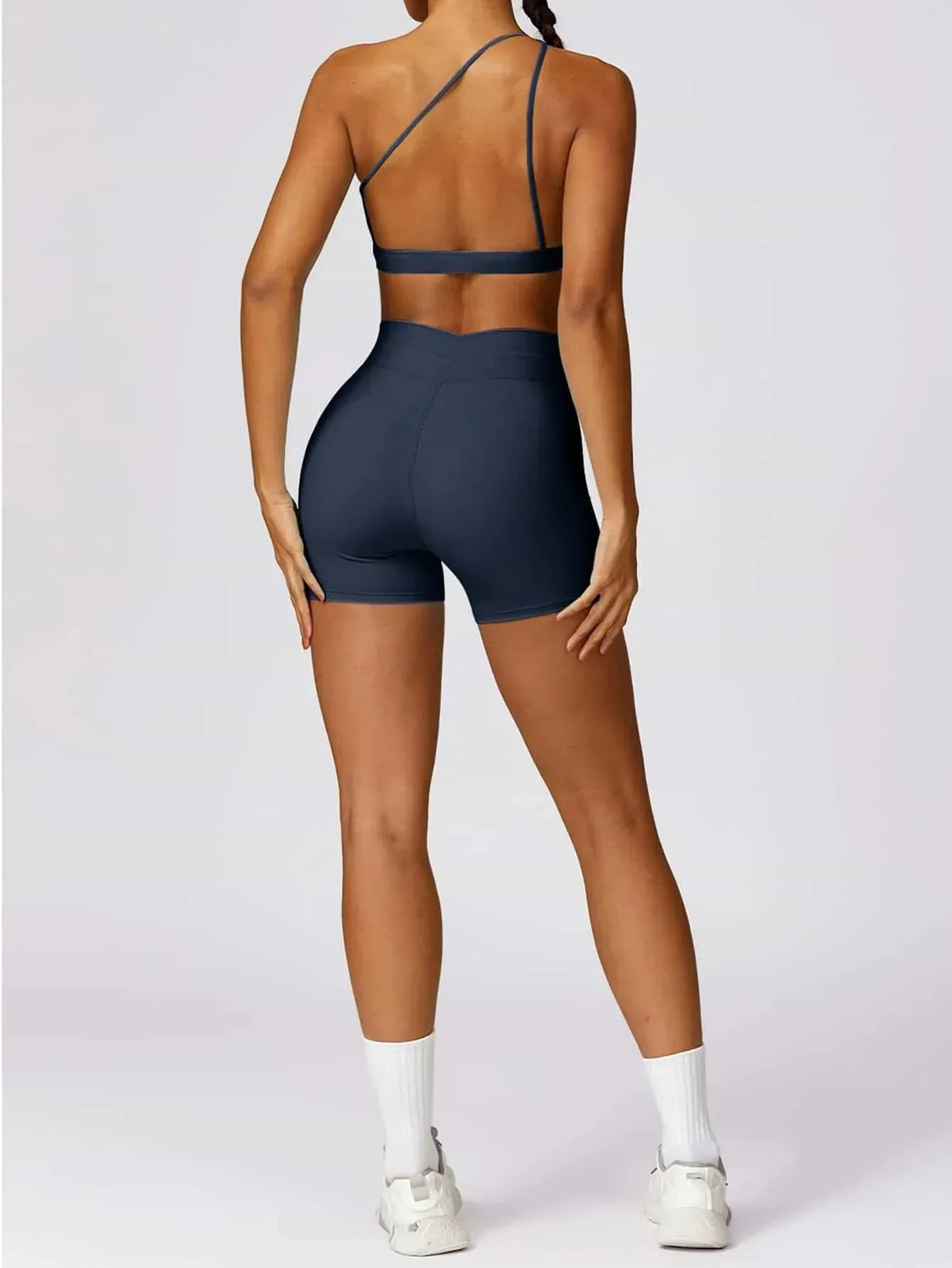 High Waist Crossover Yoga Biker Shorts 4" - MASKERT - Midnight Blue / XS