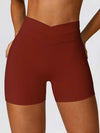 High Waist Crossover Yoga Biker Shorts 4" - MASKERT - Canyon Red / XS