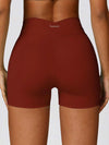 High Waist Crossover Yoga Biker Shorts 4" - MASKERT - Canyon Red / XS