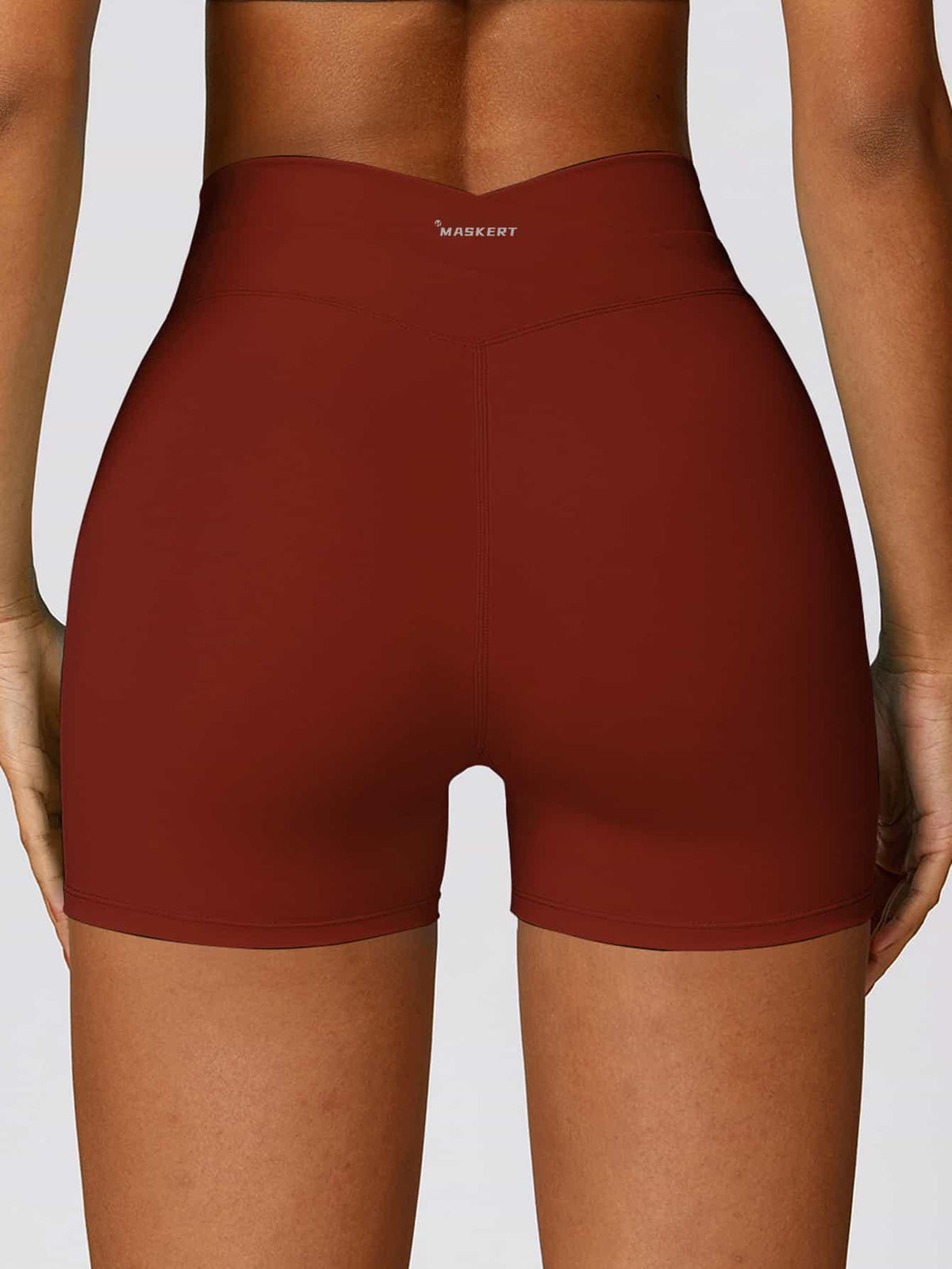 High Waist Crossover Yoga Biker Shorts 4" - MASKERT - Canyon Red / XS