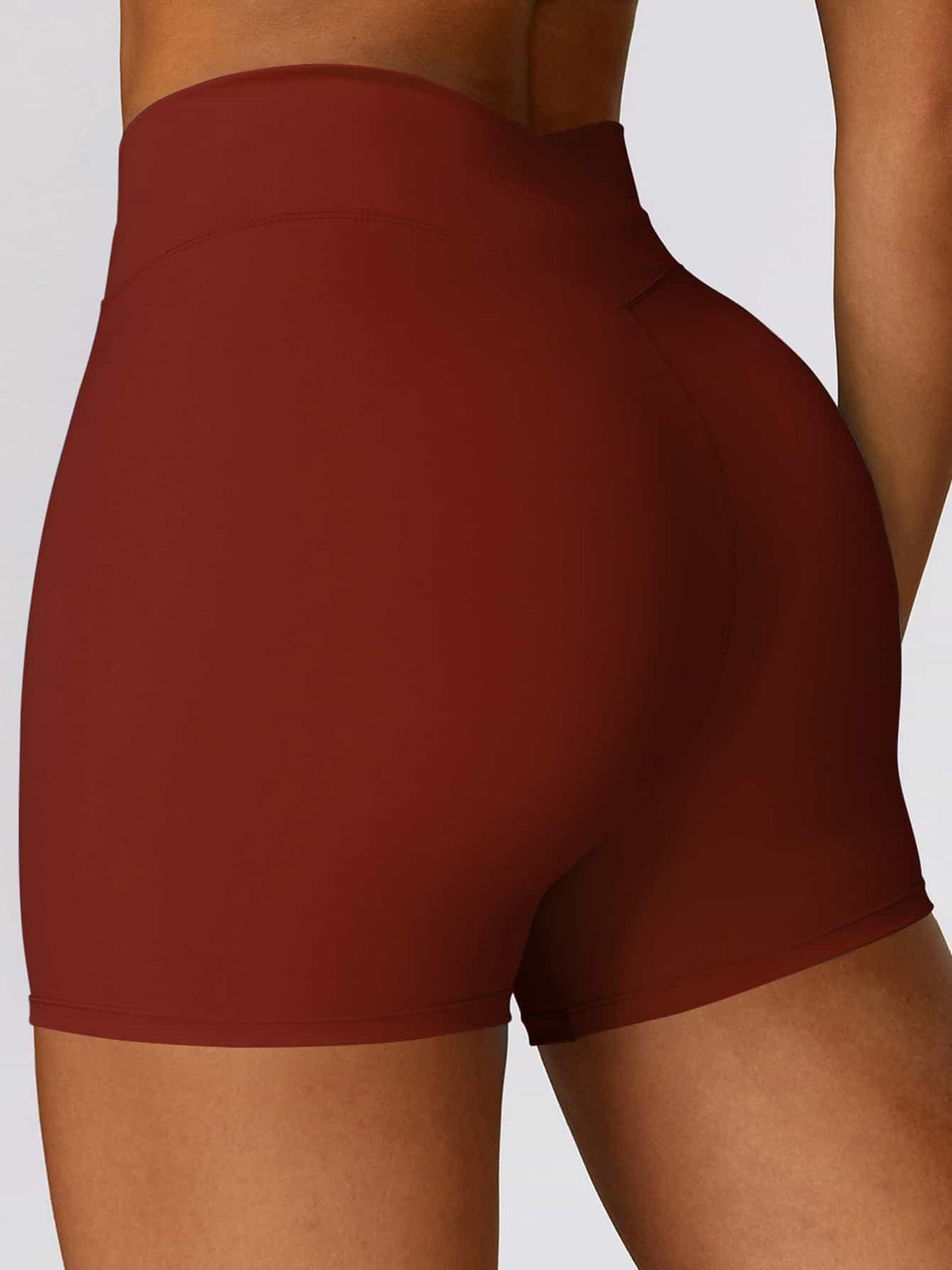 High Waist Crossover Yoga Biker Shorts 4" - MASKERT - Canyon Red / XS