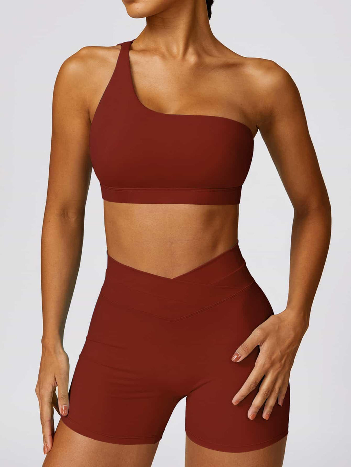 High Waist Crossover Yoga Biker Shorts 4" - MASKERT - Canyon Red / XS