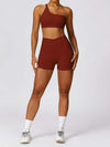 High Waist Crossover Yoga Biker Shorts 4" - MASKERT - Canyon Red / XS