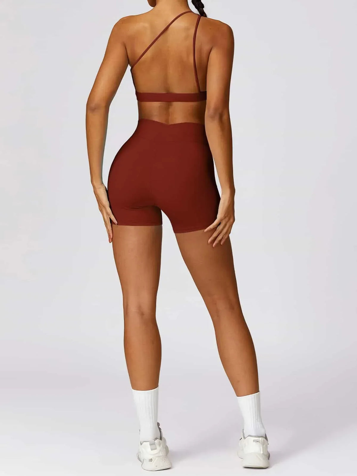 High Waist Crossover Yoga Biker Shorts 4" - MASKERT - Canyon Red / XS