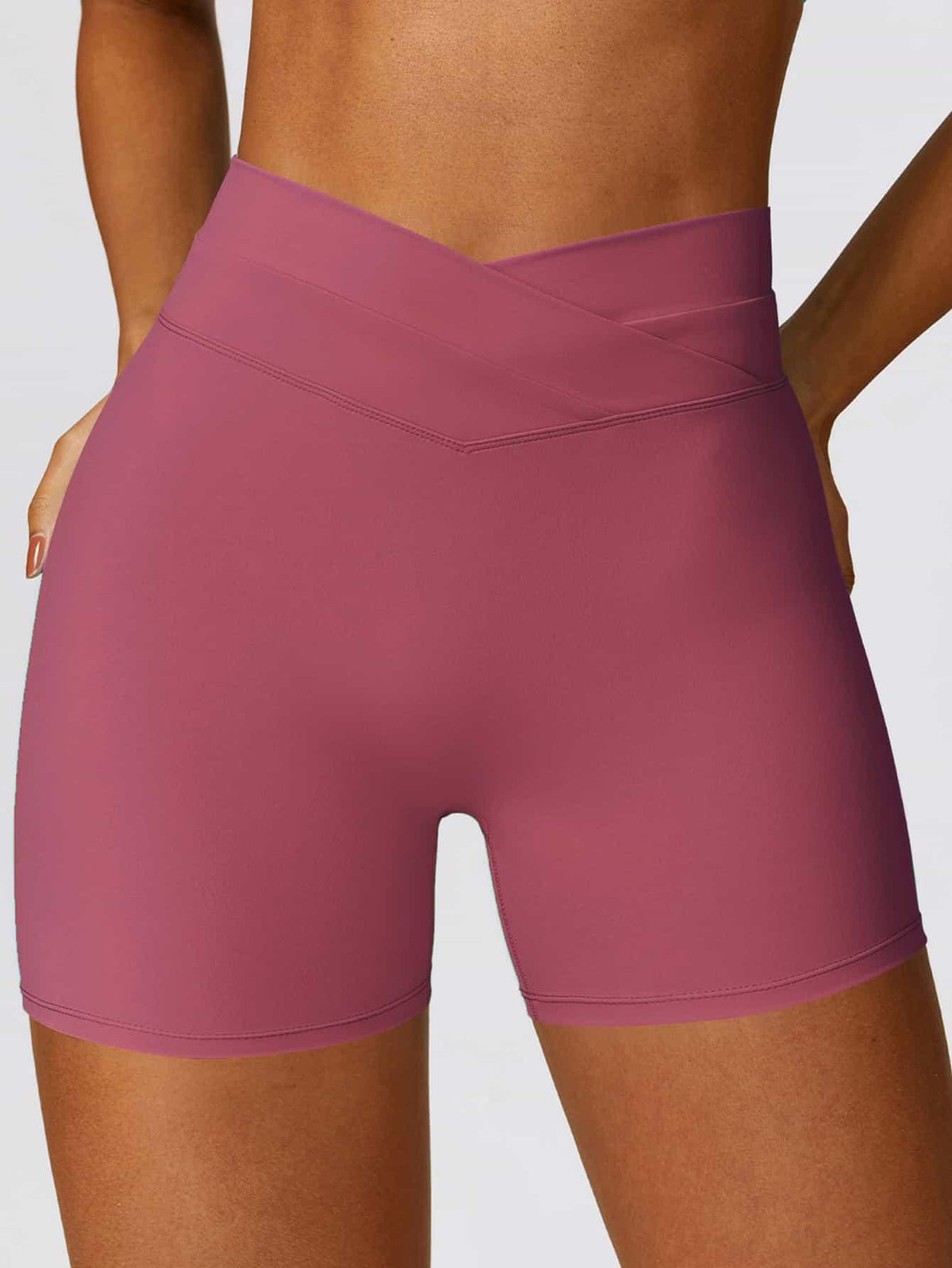 High Waist Crossover Yoga Biker Shorts 4" - MASKERT - Midnight Blue / XS