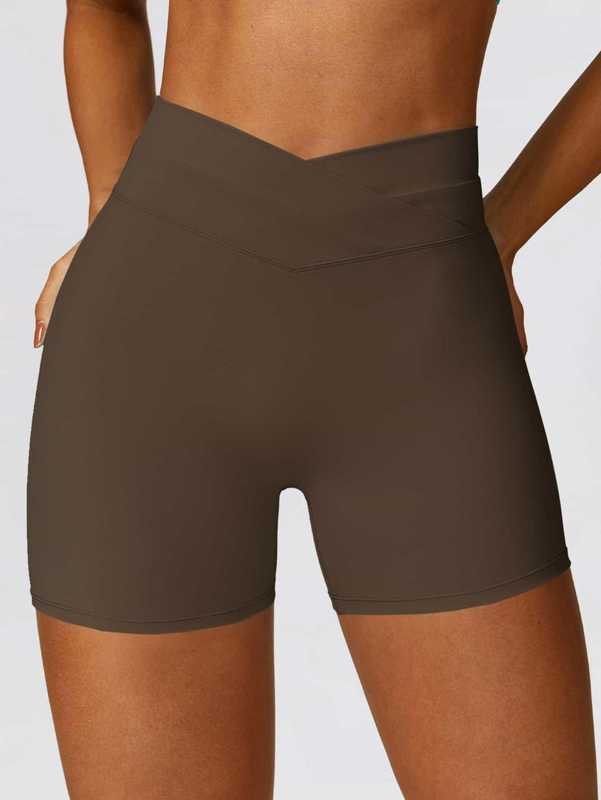 High Waist Crossover Yoga Biker Shorts 4" - MASKERT - Canyon Red / XS