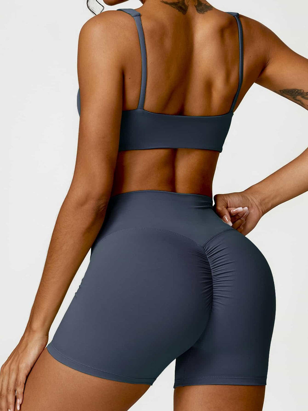 BodySculpt High Waist Ruched Fitness Shorts 4'' - MASKERT - Urban Blue / XS