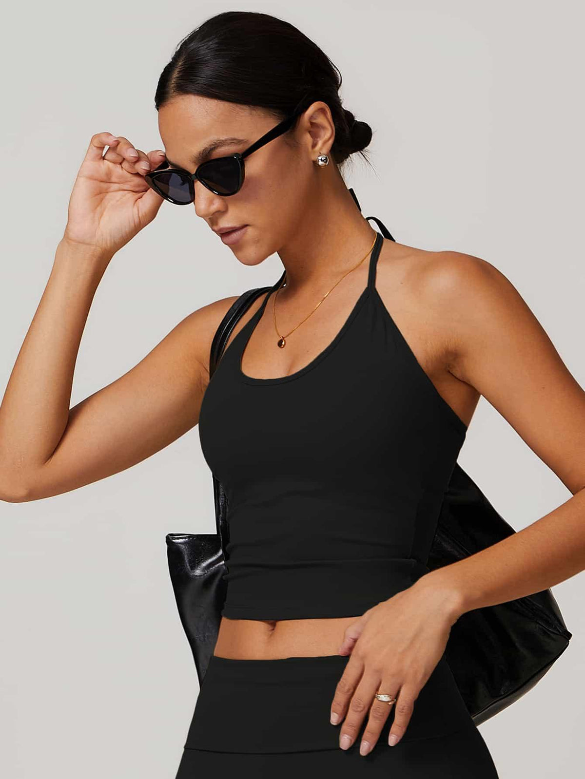 Halter Neck Lace-Up Back Tank Top - MASKERT - 