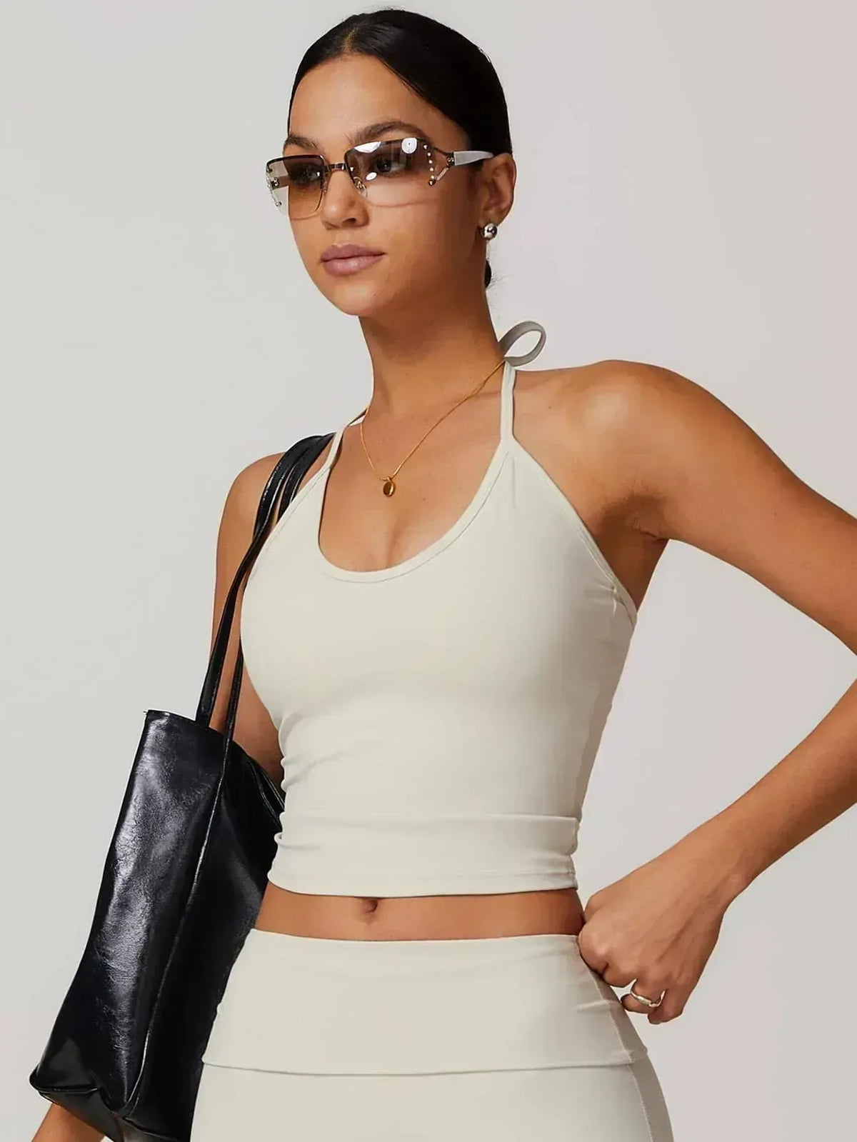 Halter Neck Lace-Up Back Tank Top - MASKERT - 