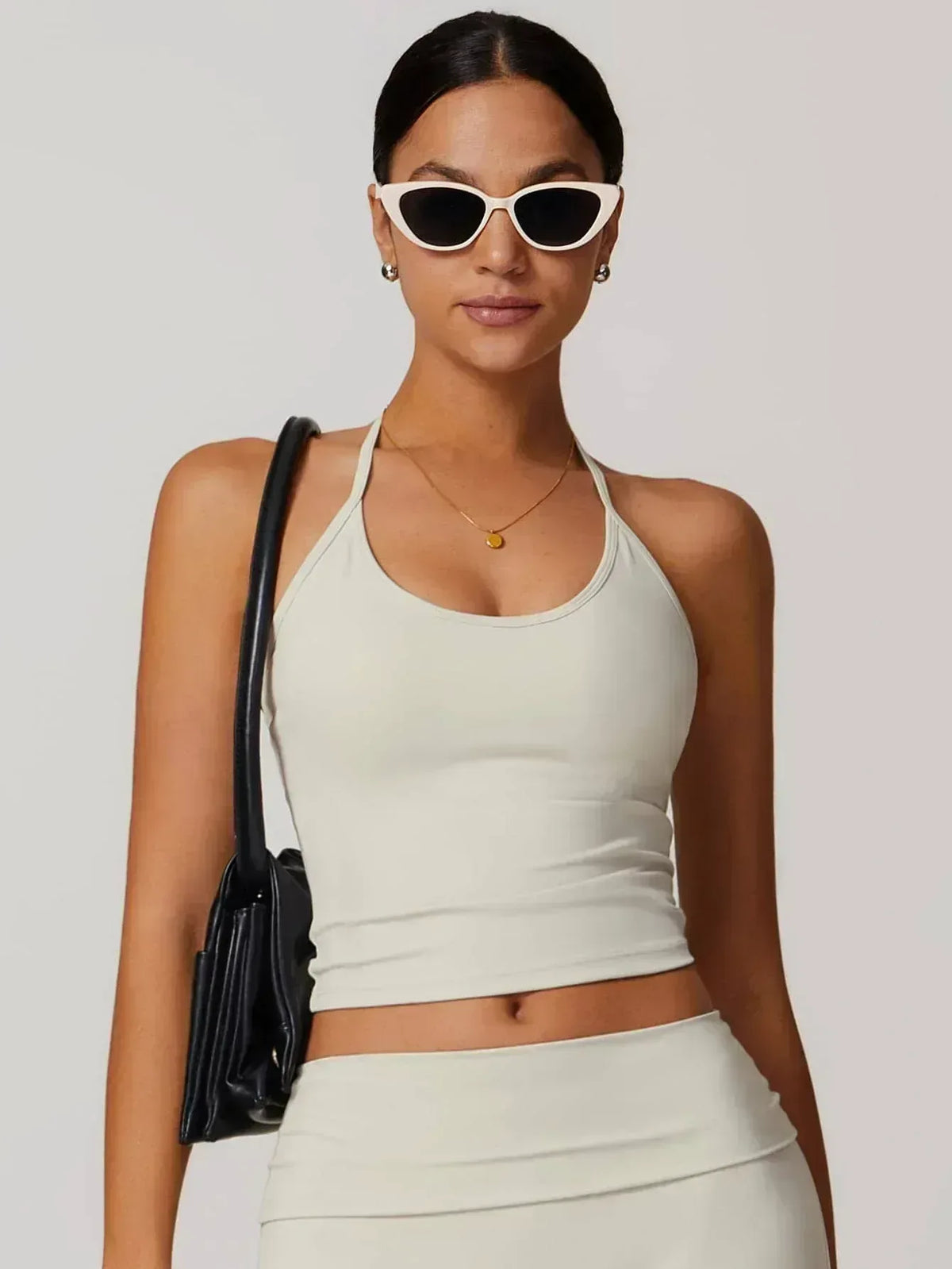 Halter Neck Lace-Up Back Tank Top - MASKERT - 