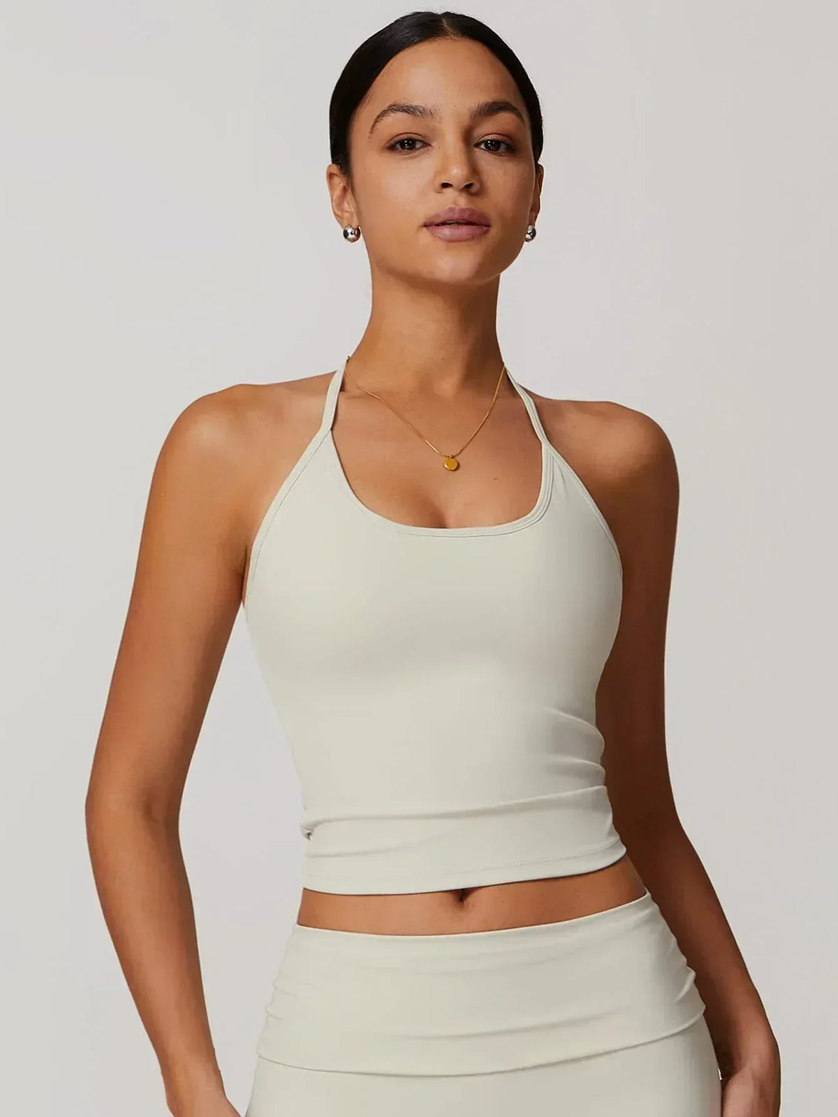 Halter Neck Lace-Up Back Tank Top - MASKERT - 