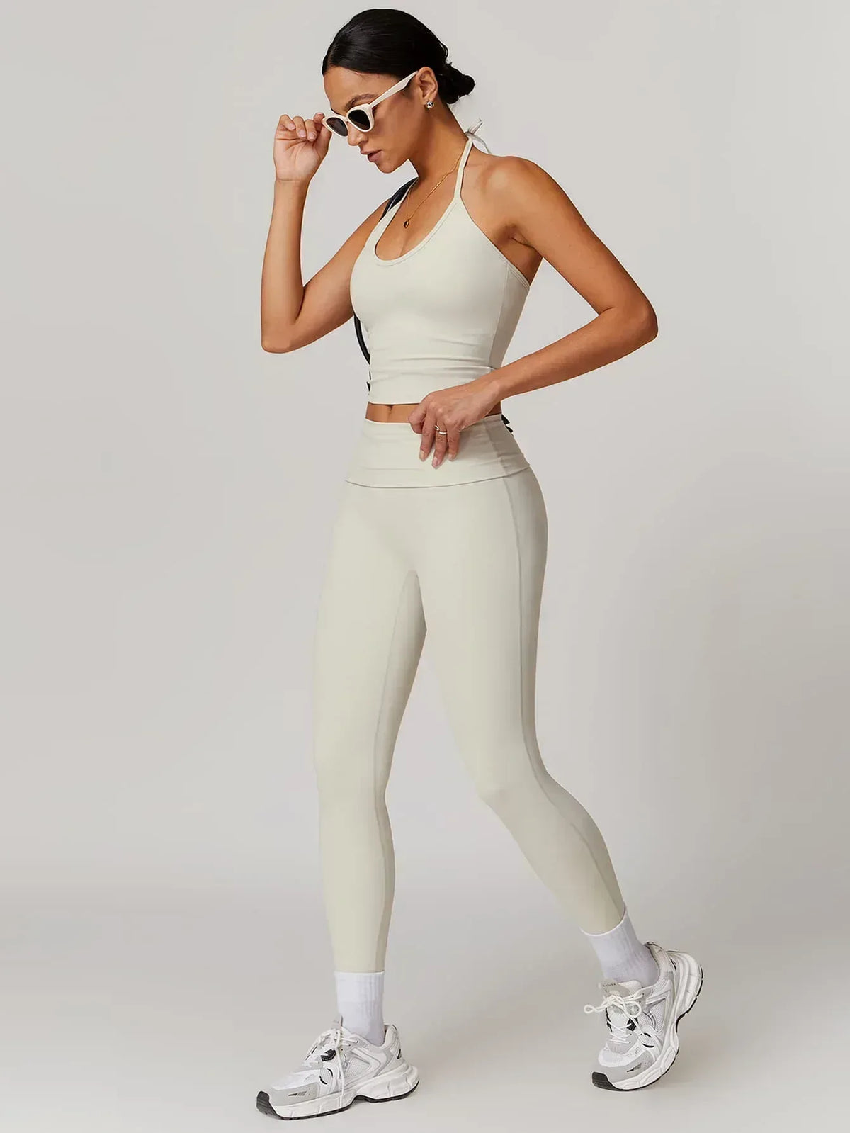 Halter Neck Lace-Up Back Tank Top - MASKERT - 