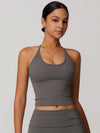 Halter Neck Lace-Up Back Tank Top - MASKERT - Serenity Gray / S