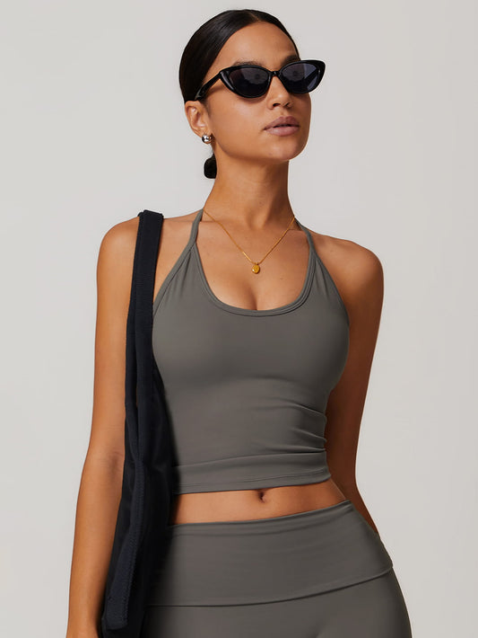 Halter Neck Lace-Up Back Tank Top