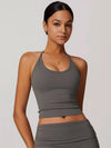 Halter Neck Lace-Up Back Tank Top - MASKERT - Serenity Gray / S