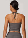 Halter Neck Lace-Up Back Tank Top - MASKERT - Serenity Gray / S