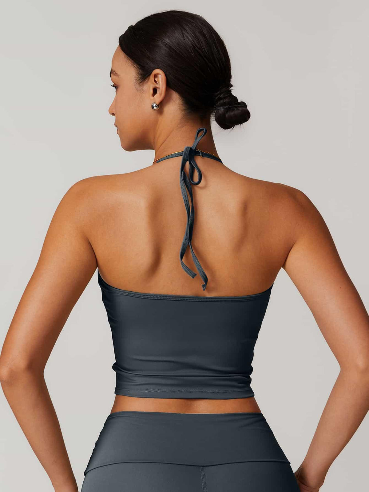 Halter Neck Lace-Up Back Tank Top - MASKERT - 